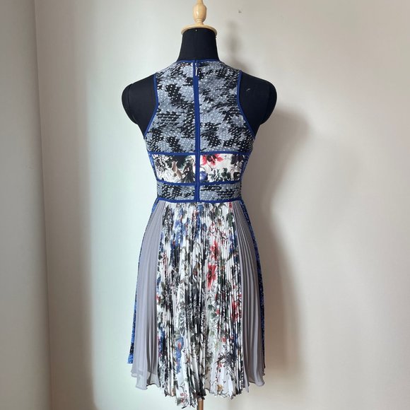 Rebecca Taylor Mixed Pattern Print Dress with Pleated Skirt - Picture 3 of 16